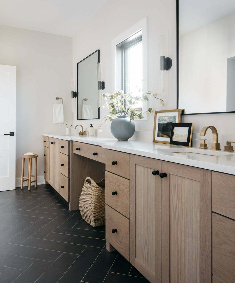 bathroom with custom cabinets