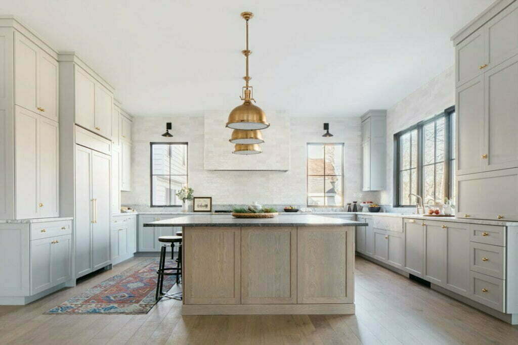 kitchen with white custom cabinets