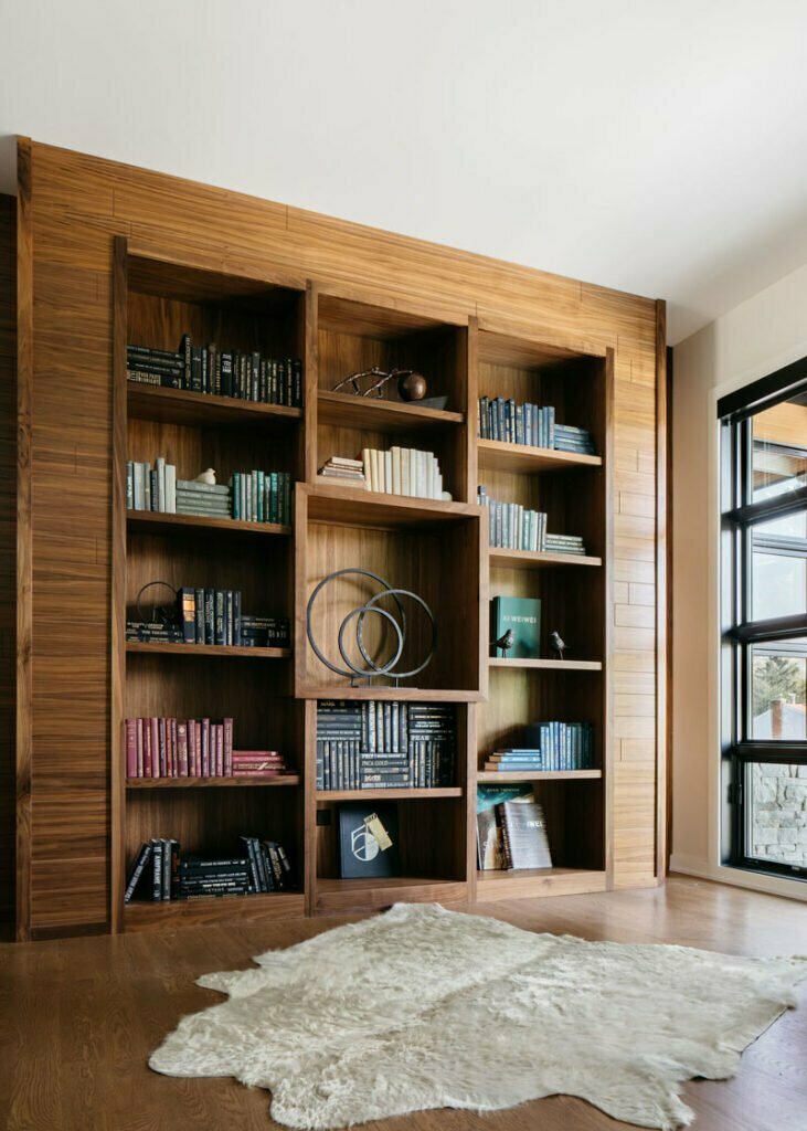 wall with built in custom shelving