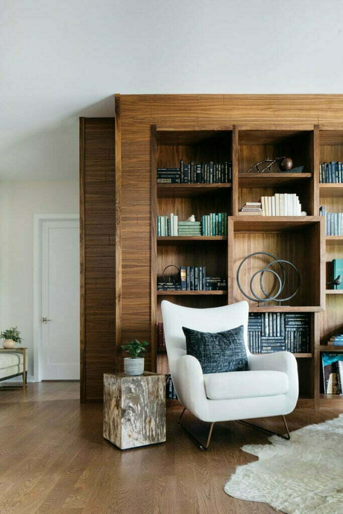 Walnut study with built in storage wall