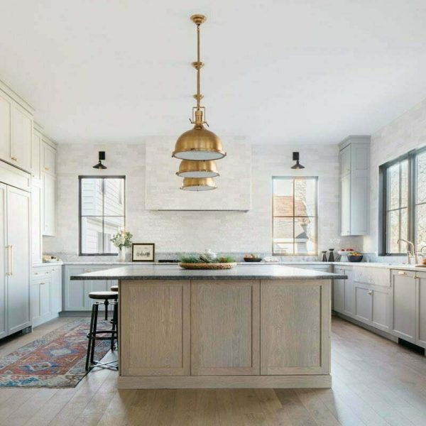 kitchen with white custom cabinets