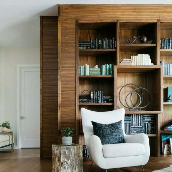 Walnut study with built in storage wall